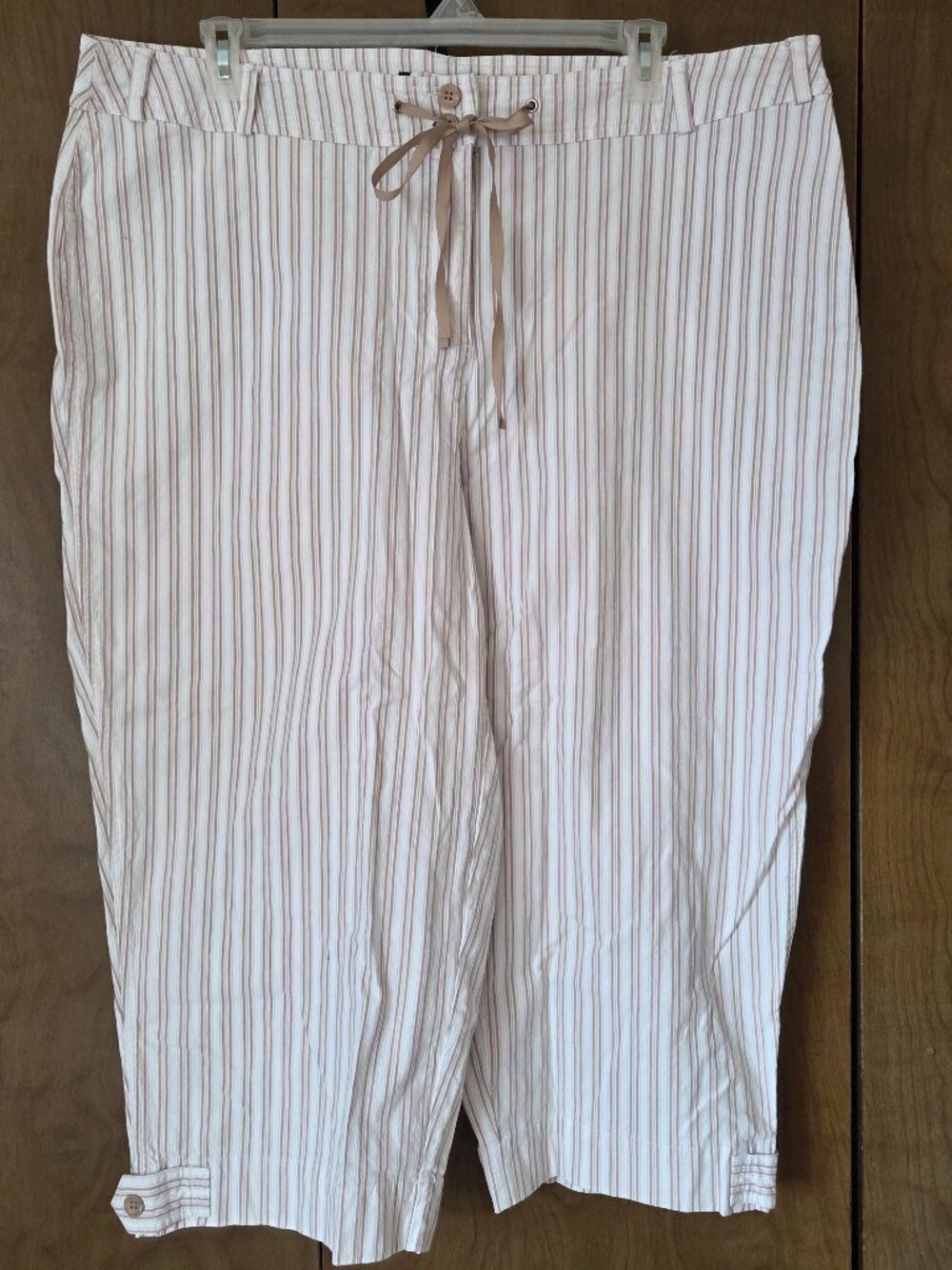 Tan Striped Plus Size Capri's
